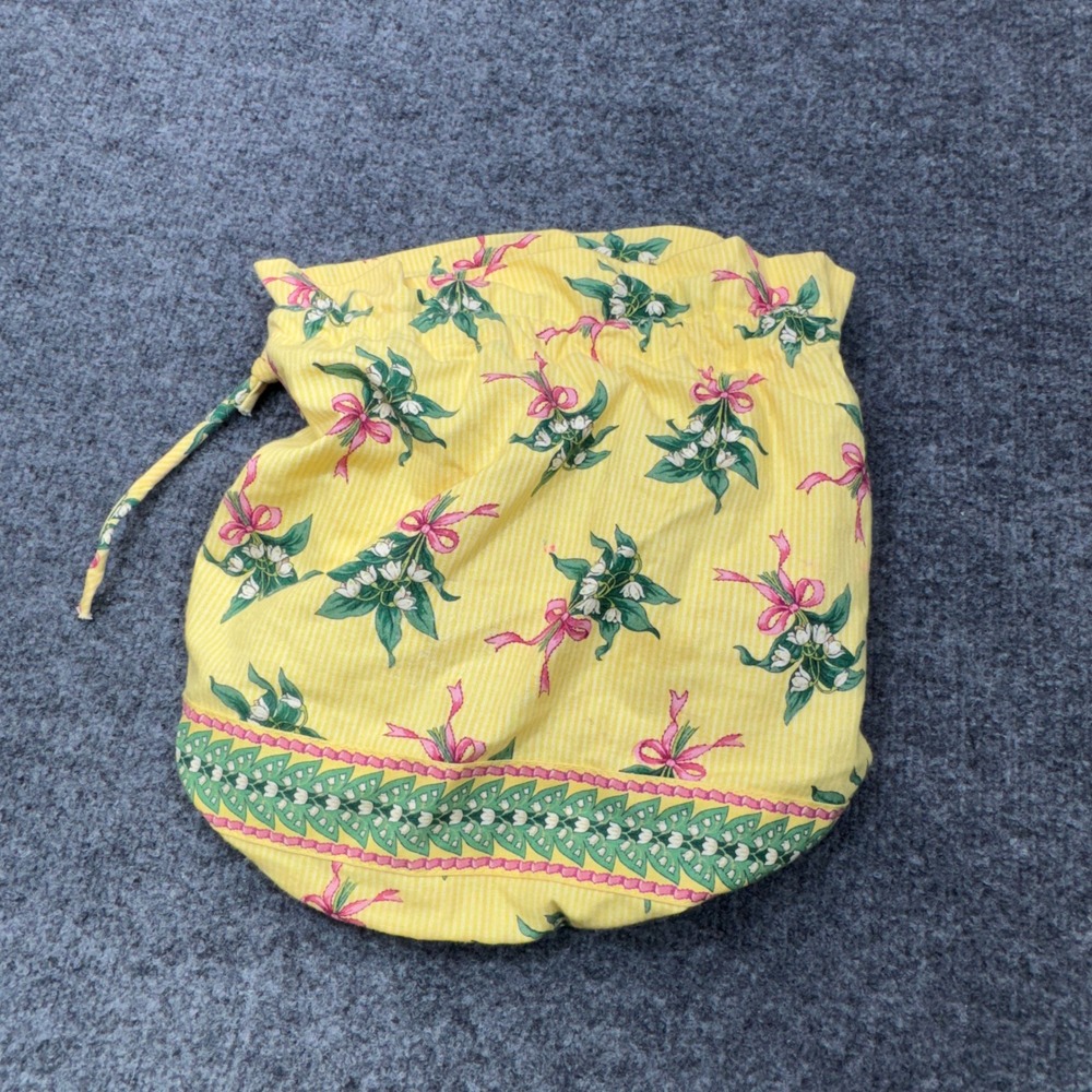 Vera Bradley Drawstring Pouch Bag Womens OS Yellow Floral Bow Vintage Travel